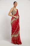 Rabani & Rakha_Red Chiffon V Neck Zaynab Saree With Blouse  _Online_at_Aza_Fashions