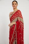 Shop_Rabani & Rakha_Red Chiffon V Neck Zaynab Saree With Blouse  _Online_at_Aza_Fashions