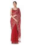 Buy_Rabani & Rakha_Maroon Saree Chiffon Blouse Net Scoop Neck Embroidered With  _at_Aza_Fashions