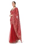 Rabani & Rakha_Maroon Saree Chiffon Blouse Net Scoop Neck Embroidered With  _Online_at_Aza_Fashions