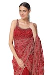 Buy_Rabani & Rakha_Maroon Saree Chiffon Blouse Net Scoop Neck Embroidered With  _Online_at_Aza_Fashions