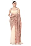 Rabani & Rakha_Beige Saree Chiffon Blouse Net Scoop Neck Embroidered With  _Online_at_Aza_Fashions