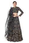 Buy_Rabani & Rakha_Black Organza, Georgette, Dupion Round Printed Lehenga Set _at_Aza_Fashions
