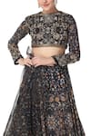 Buy_Rabani & Rakha_Black Organza, Georgette, Dupion Round Printed Lehenga Set _Online_at_Aza_Fashions
