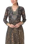 Buy_Rabani & Rakha_Black Georgette, Dupion V Neck Printed Kurta And Pant Set _Online_at_Aza_Fashions