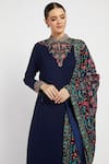 Shop_Rabani & Rakha_Blue Georgette Mandarin Collar Rania Kurta Set  _Online_at_Aza_Fashions