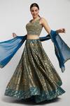 Buy_Rabani & Rakha_Blue Banarasi U Neck Nadia Bridal Lehenga Set _at_Aza_Fashions