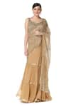 Buy_Rabani & Rakha_Gold Georgette V Neck Tiered Lehenga Saree  _at_Aza_Fashions