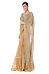 Rabani & Rakha_Gold Georgette V Neck Tiered Lehenga Saree  _Online_at_Aza_Fashions