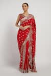 Buy_Rabani & Rakha_Red Chiffon V Neck Zaynab Saree With Blouse  _at_Aza_Fashions