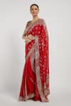 Rabani & Rakha_Red Chiffon V Neck Zaynab Saree With Blouse  _Online_at_Aza_Fashions