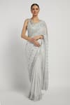 Buy_Rabani & Rakha_White Chiffon V Neck Zaynab Saree With Blouse  _at_Aza_Fashions