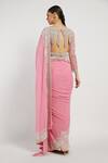 Shop_Rabani & Rakha_Pink Net, Georgette Round Zaynab Striped Saree With Blouse _at_Aza_Fashions