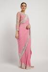 Rabani & Rakha_Pink Net, Georgette Round Zaynab Striped Saree With Blouse _Online_at_Aza_Fashions