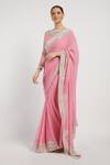 Buy_Rabani & Rakha_Pink Net, Georgette Round Zaynab Striped Saree With Blouse _Online_at_Aza_Fashions