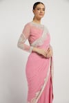 Shop_Rabani & Rakha_Pink Net, Georgette Round Zaynab Striped Saree With Blouse _Online_at_Aza_Fashions