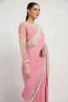 Rabani & Rakha_Pink Net, Georgette Round Zaynab Striped Saree With Blouse _at_Aza_Fashions