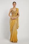 Buy_Rabani & Rakha_Gold Shimmer Georgette V Neck Zaynab Saree With Blouse  _at_Aza_Fashions