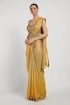 Buy_Rabani & Rakha_Gold Shimmer Georgette V Neck Zaynab Saree With Blouse  _Online_at_Aza_Fashions