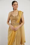 Shop_Rabani & Rakha_Gold Shimmer Georgette V Neck Zaynab Saree With Blouse  _Online_at_Aza_Fashions