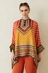 Buy_Rajdeep Ranawat_Yellow Silk Band Collar Asymmetric Short Tunic  _at_Aza_Fashions