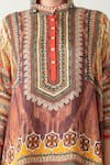 Rajdeep Ranawat_Brown Silk Band Collar Navya Asymmetric Tunic  _at_Aza_Fashions