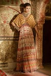 Buy_Rajdeep Ranawat_Yellow Silk V Neck Dilara Printed Gown  _at_Aza_Fashions