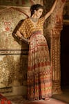 Shop_Rajdeep Ranawat_Yellow Silk V Neck Dilara Printed Gown  _at_Aza_Fashions