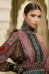 Rajdeep Ranawat_Pink Silk Mandarin Collar Floria Printed Dress  _Online_at_Aza_Fashions