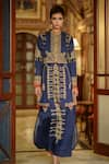 Buy_Rajdeep Ranawat_Blue Jacket Dupion Kurta And Pant Silk Mandarin Indira & Set  _at_Aza_Fashions