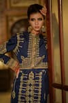 Buy_Rajdeep Ranawat_Blue Dupion Mandarin Collar Indira Panelled Printed Jacket  _Online_at_Aza_Fashions