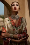 Buy_Rajdeep Ranawat_Beige Silk V Neck Banera Kaftan Tunic  _Online_at_Aza_Fashions