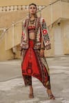 Buy_Rajdeep Ranawat_Red Dupion Printed V Neck Maviya Bralette  _Online_at_Aza_Fashions