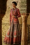 Buy_Rajdeep Ranawat_Red Satin Printed Lapel Collar Ravneet Blazer And Lehenga Set _at_Aza_Fashions