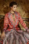 Buy_Rajdeep Ranawat_Red Satin Printed Lapel Collar Ravneet Blazer And Lehenga Set _Online_at_Aza_Fashions