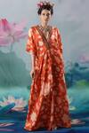 Buy_Rajdeep Ranawat_Orange Silk Printed Lotus Motifs V Neck Kusum Kaftan  _at_Aza_Fashions