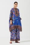 Buy_Rajdeep Ranawat_Blue Silk Printed Geometric Band Collar Tunic  _at_Aza_Fashions