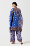 Shop_Rajdeep Ranawat_Blue Silk Printed Geometric Band Collar Tunic  _at_Aza_Fashions