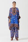 Rajdeep Ranawat_Blue Silk Printed Geometric Band Collar Tunic  _Online_at_Aza_Fashions