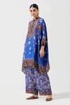 Buy_Rajdeep Ranawat_Blue Silk Printed Geometric Band Collar Tunic  _Online_at_Aza_Fashions