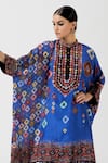 Shop_Rajdeep Ranawat_Blue Silk Printed Geometric Band Collar Tunic  _Online_at_Aza_Fashions