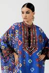 Rajdeep Ranawat_Blue Silk Printed Geometric Band Collar Tunic  _at_Aza_Fashions