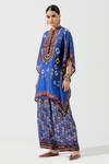 Rajdeep Ranawat_Blue Silk Printed Geometric Band Collar Poncho Tunic  _Online_at_Aza_Fashions