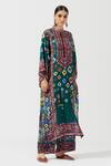 Rajdeep Ranawat_Green Silk Printed Geometric Band Collar Kurta  _Online_at_Aza_Fashions