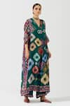 Rajdeep Ranawat_Green Silk Printed Geometric V Neck Tunic  _Online_at_Aza_Fashions