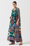 Shop_Rajdeep Ranawat_Green Silk Printed Geometric V Neck Tunic  _Online_at_Aza_Fashions