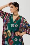 Rajdeep Ranawat_Green Silk Printed Geometric V Neck Tunic  _at_Aza_Fashions