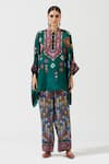 Buy_Rajdeep Ranawat_Green Silk Printed Geometric Band Collar Asymmetric Tunic  _at_Aza_Fashions