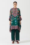 Buy_Rajdeep Ranawat_Green Silk Printed Geometric Band Collar Tunic  _at_Aza_Fashions