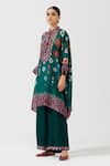 Buy_Rajdeep Ranawat_Green Silk Printed Geometric Band Collar Tunic  _Online_at_Aza_Fashions